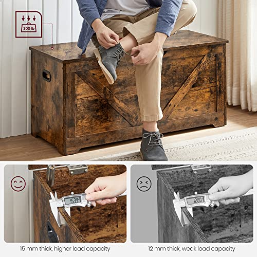 VASAGLE Storage Chest, Toy Chest Box Organizer with Safety Hinges, Storage Bench, Shoe Bench, Barn Style, 39.4 x 15.7 x 18.1 Inches, for Entryway, Bedroom, Living Room, Rustic Brown ULSB060T01