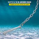 VEVOR Anchor Chain, 10 ft x 5/16 in 316 Stainless Steel Chain, 3/8" Anchor Chain Shackle, 7120lbs Anchor Lead Chain Breaking Load, 9460lbs Anchor Chain Shackle Breaking Load, Anchor Chain for Boats