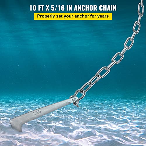 VEVOR Anchor Chain, 10 ft x 5/16 in 316 Stainless Steel Chain, 3/8" Anchor Chain Shackle, 7120lbs Anchor Lead Chain Breaking Load, 9460lbs Anchor Chain Shackle Breaking Load, Anchor Chain for Boats