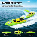 Zyerch RC Boat - Remote Control Boat with LED Light, 2.4Ghz Self-Righting RC Boats for Adults and Kids, Boat with 2 Rechargeable Battery, Low Battery Alarm, 25 km/h, Green, Green with Led Light