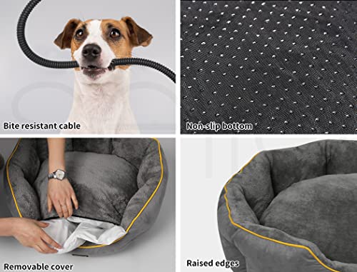 PaWz Electric Heated Dog Bed,Heating Mat for Dog & Cat,Pet Supplies Washable with Removable Cover,70×60×18cm,Grey