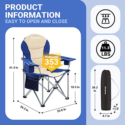 KingCamp 2 Pcs Adjustable Lumbar Support Camping Chairs with Cooler Bag, Folding Camping Chair for Adults with Adjust Armrest, Camp Chair Cup Holder Side and Head Pocket for Picnic Fishing,Max 353lbs