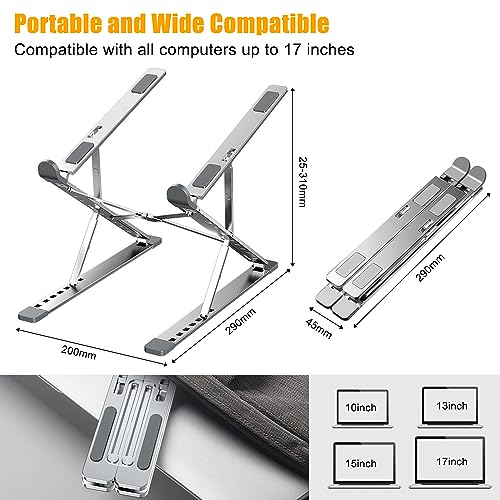 Portable Laptop Stand for Desk,Necomi Foldable Travel Laptop Stand Adjustable Height Computer Stand for Laptop Riser, MacBook Laptop Stand fit for HP Lenovo Dell 10-17 Inch Laptops Tablets