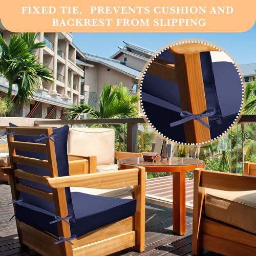Huwena 6 Pcs Outdoor Deep Seat Chair Cushions Waterproof Patio Chair Cushions Set, Outdoor Cushions for Patio Furniture Replacement, Removable Back Cushion for Chair Sofa Couch(Navy Blue)