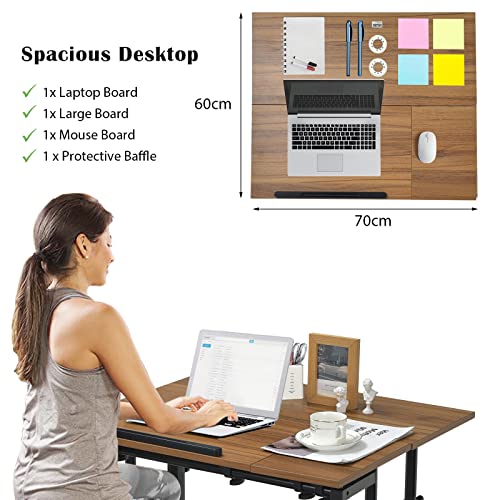 Giantex Mobile Stand up Computer Desk, Rolling Standing Laptop Cart with 2 Tilting Desktops, Sitting or Standing Modes, Height Adjustable Home Office Workstation (Walnut)