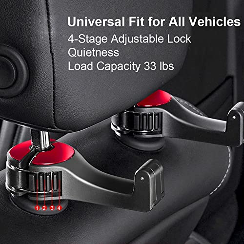 UDIKEFO Universal Car Vehicle Back Seat Headrest Mobile Phone Holder Hanger Holder Hook for Bag Purse Cloth Grocery (Red - 2 Pack)