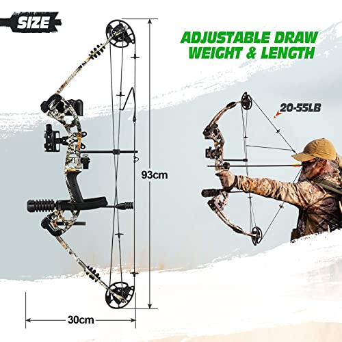 20-55lbs Compound Bow Arrow Set Archery Bow Kit Hunting Target Shooting Right Hand 6 Arrows 310fps Adjustable for Masters Beginner,Outdoor Fishing,Camo