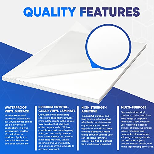 Avarrix Australia Self Adhesive Laminate Sheets for Stickers, Waterproof Label Stickers, Protection for Printable Vinyl Stickers, Glossy, Tear Resistant, Ultra Strong Bond, Pack of 20, A4 Size