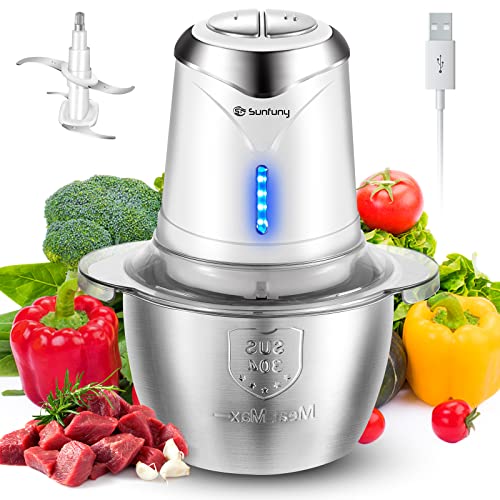 Food Processor Cordless Mini Food Chopper 6000mAh with 1.2L Stainless Steel Bowl, Electric Food Processors BPA-free Garlic Mincer Blender with 4 Blades, 2 Speeds for Baby Food, Meat, Veggie (White)