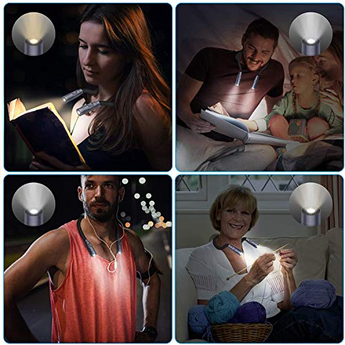 AMIR LED Neck Reading Light, Book Light for Reading in Bed, 3 Colors, Brightness Adjustable, Bendable Arms, Rechargeable, Long Lasting, Perfect for Reading, Knitting, Camping, Repairing