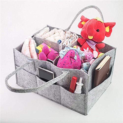 Baby Diaper Caddy, FOME Felt Cloth Nursery Storage Bin and Car Organizer Portable Diaper Caddy Organizer Basket for Diapers and Baby Wipes Nappy Bags for Mom Toys for Child 13X9X7in