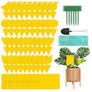 Bighan 60 Pcs Sticky Dual-Sided Gnat Traps, Yellow Fruit Fly Sticky Traps and Plant Fungus Gnat Traps for Plants Kitchen Indoor and Outdoor with Twist Ties, Ssmall Shovel and Plastic Holders, Yellow