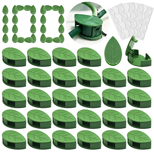 100 Pcs Plant Climbing Wall Fixture Clips with 100 Pcs Clear Acrylic Adhesive Sticker,Green Leaf Shape Garden Wall Clip,Self-Adhesive Hook Vines Traction Invisible Holder for Indoor Outdoor Decoration