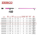 Zebco Roam Spinning Reel and 2-Piece Fishing Rod Combo, Durable Fiberglass Rod with ComfortGrip Handle, Right or Left-Hand Interchangeable Retrieve, Pink