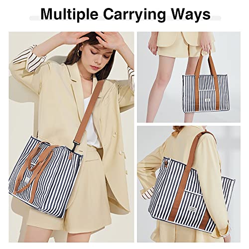 Lekebobor Canvas Tote Bag for Women Large Capacity Tote Purses Crossbody Shoulder Handbag for Work School Travel, Striped