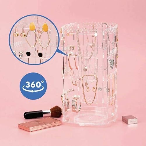 360 Rotating Jewelry Organiser Stand, 4-Tier Display Rack Tray Storage Holder for Earrings, Necklaces, Bracelets, and Rings