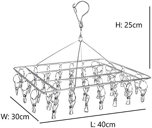 PELLUM Stainless Steel Clothes Drying Rack with 30 Clothespin Pegs – Anti-Wind Clip Hanger Clothesline & Metal Laundry Drip for Socks, Towel, Lingerie, Short, Underwear, Scarves, Diaper Indoor Outdoor