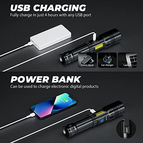 Necomi LED Torch Rechargeable Flashlight with High Lumens, IPX6 Waterproof 10000 Lumen Super Bright Handheld Torches, 7 Modes with COB Work Light, Powerful Handheld Flashlight for Camping, Hiking