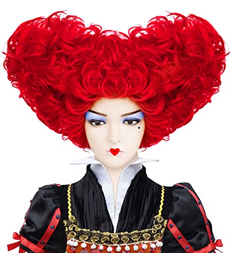 Anogol Hair Cap+Red Cosplay Wig Short Curly Wigs Synthetic Hair for Queen Costume