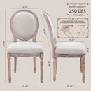 COLAMY French Country Dining Chairs Set of 2, Upholstered Farmhouse Dining Room Chairs with Round Back, Solid Wood Legs, Accent Side Chairs for Kitchen/Living Room/Bedroom- Beige