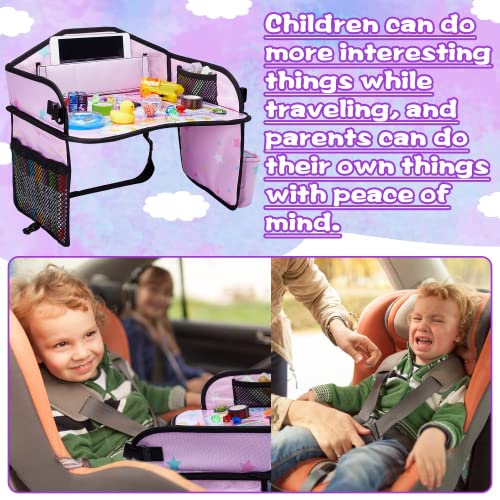 Lordap Kids Travel Tray for Toddler Car Seat,Toddler Car Seat Tray Organizer,Large Ipad Holder A Road Trip Essential,Soft Padding,Waterproof,Food & Snack Lap Tray Carseat,Stroller,High Chair (Pink)