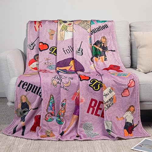 Artlunar Singer Inspired Throw Fleece Blanket Gifts for Music Lovers Women Girls, Cozy Travel Blanket Perfect for Sofa Bed  (Purple-6042, 60" x 50")