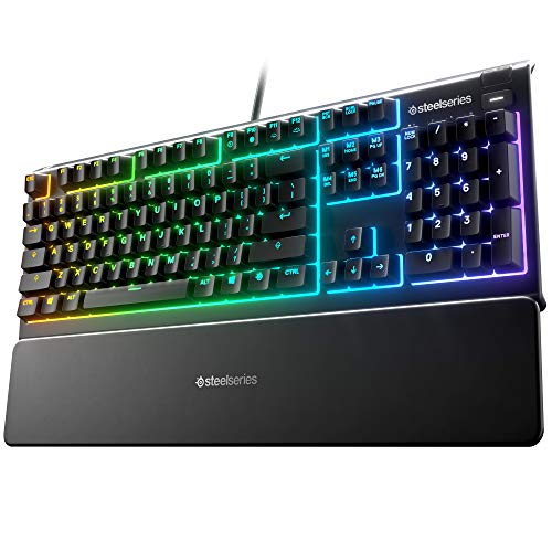 SteelSeries Apex 3 Whisper Quiet IP32 Water & Dust-Resistant Gaming Keyboard - Prism 10-Zone RGB Illumination - Premium Magnetic Wrist Rest