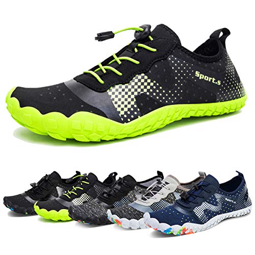Water Shoes for Men Quick-Dry Aqua Sock Outdoor Athletic Sport Shoes for Kayaking,Boating,Hiking,Surfing,Walking (Black/Green, 44)