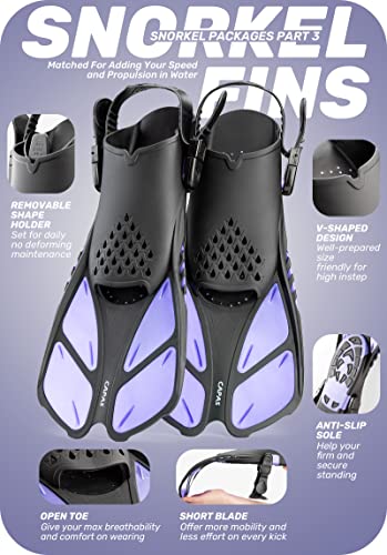 CAPAS Snorkel Mask Fins Set, Travel Size Snorkeling Gear for Adults with Short Adjustable Swim Fins, High Resistant Scuba Diving Mask and Dry Top Snorkel, Come with a Carrying Bag