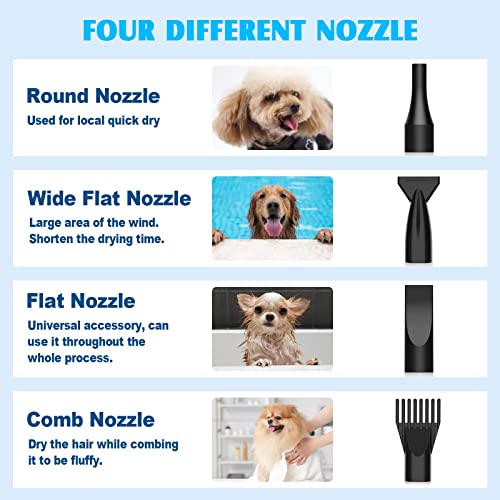 ADVWIN Dog Dryer, Pet Grooming Blow Dryer with Adjustable Speed, 4 Different Nozzles, Orange