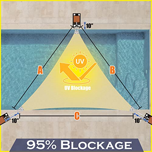 ShadeMart 32' x 32' x 32' Beige Triangle Super Ring Sun Shade Sail Canopy Awning smRAW24DT, Commerical Grade, Reinforced Corners, Edges & 260 GSM Permeable Fabric - 5 Years Warranty