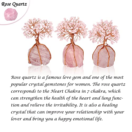 (Rose Quartz) - Top Plaza Chakra Healing Crystals Copper Money Tree Wrapped On Natural Rose Quartz Base Feng Shui Luck Figurine