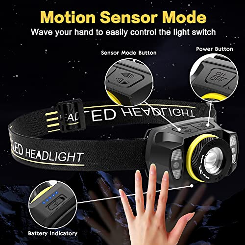Necomi LED Rechargeable Headlamp,650 Lumens 1200mAh Battery 5 Modes Multi-Function Headlight Flashlight, Waterproof Head Torch with Red Light for Camping Running Cycling Fishing