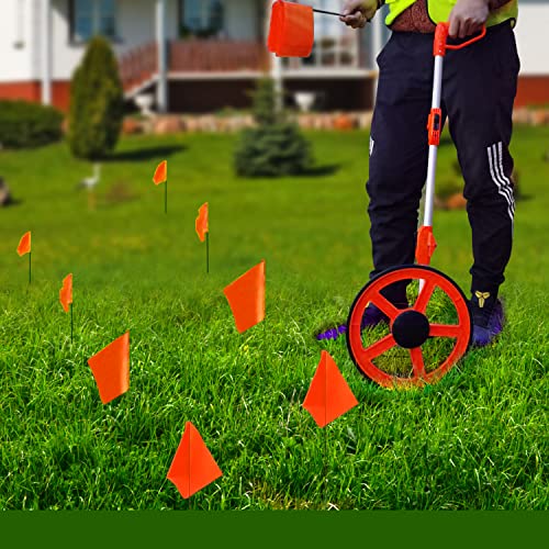 Zozen 100 Pack Marking Flags, Orange&Green&Blue, Marker Flags for Lawn, 15x4x5 Inch Landscape Flgs, Irrigation Flags, Lawn Flags,Yard Markers, Match with for Distance Measuring Wheel.