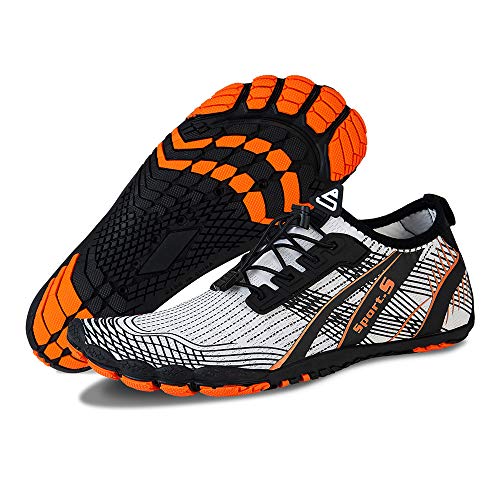 WateLves Water Shoes for Men Women Barefoot Quick-Dry Aqua Sock Outdoor Athletic Sport Shoes Kayaking Boating Hiking Surfing Walking, M-white, 11.5 Women/10.5 Men