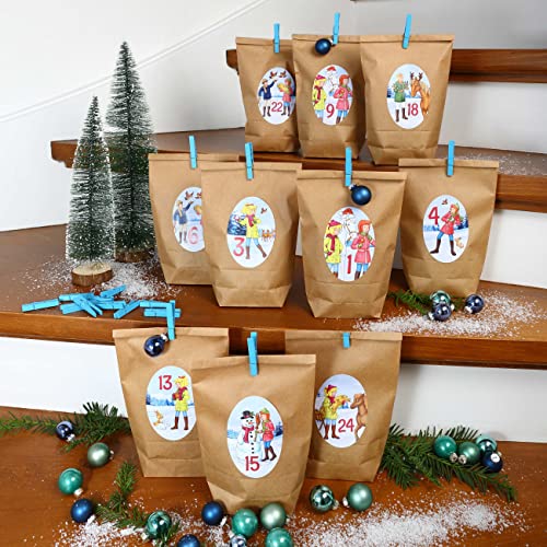 Bibi & Tina Advent Calendar for Filling, 24 Gift Bags and 24 Number Stickers with Bibi & Horse Motifs, Christmas Calendar for DIY Crafts