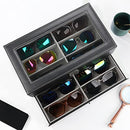 [12 Slots] ProCase Sunglasses Organizer for Women Man, PU Leather Eyeglass Eyewear Storage Display Case, 2-Layer with Drawer and Glass Lid, Glasses Collector Box -Black