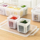 [1 Pack]Fridge Food Storage Containers with Lids Airtight Refrigerator Food Fresh Box with 6 Pcs Detachable Drain Basket Vegetables Sealed Keeper for Ginger Garlic Onion (1)