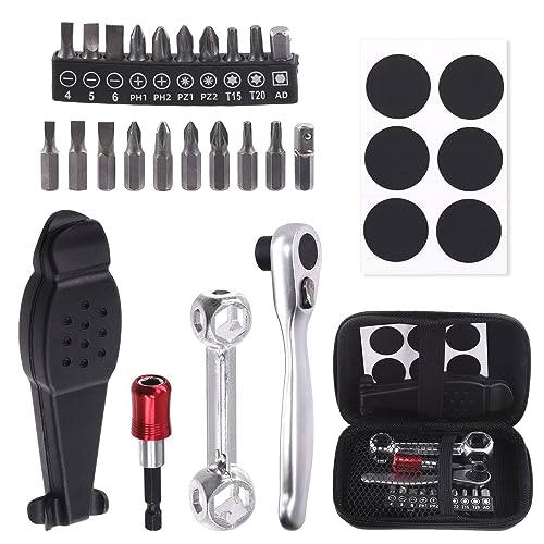 Swpeet 21Pcs Bike Repair Tool Kit Set, Bicycle Multi-Tool Kit, Portable Patch Repair Kit, Includes Tire Lever, Ratchet Wrench, Bone Wrench, Magnetic Bit Extender, Sticky Patches, Screw Head Bits