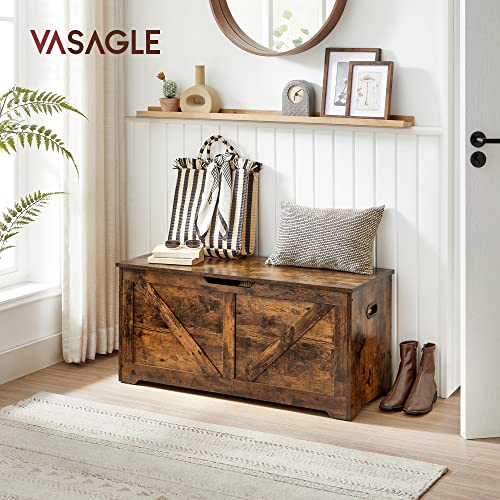 VASAGLE Storage Chest, Toy Chest Box Organizer with Safety Hinges, Storage Bench, Shoe Bench, Barn Style, 39.4 x 15.7 x 18.1 Inches, for Entryway, Bedroom, Living Room, Rustic Brown ULSB060T01