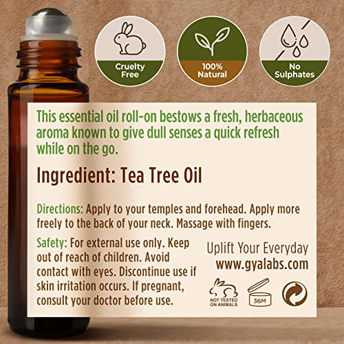 Gya Labs Tea Tree Essential Oil Roll On (10ml) - Refreshing, Leafy Scent