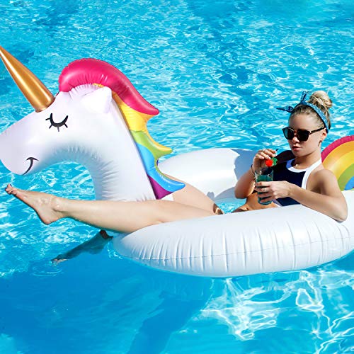 FindUWill 2 Pack 42'' Inflatable Pool Floats Flamingo Unicorn Swim Tube Rings, Beach Floaties, Swimming Toys, Lake and Beach Floaty Summer Toy, Pool Float Raft Lounge for Adults Kids