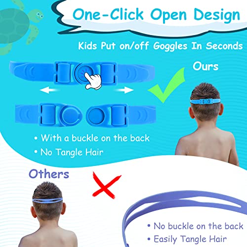 Vvinca Kids Swim Goggles, Wide View Anti-Fog Quick Adjustable Strap Swim Mask with Ear Clip Nose Clip for Child Swimming Lesson, No Leaking Water Pool Glasses for Toddlers Girls Boys Age 3-12 (Blue)