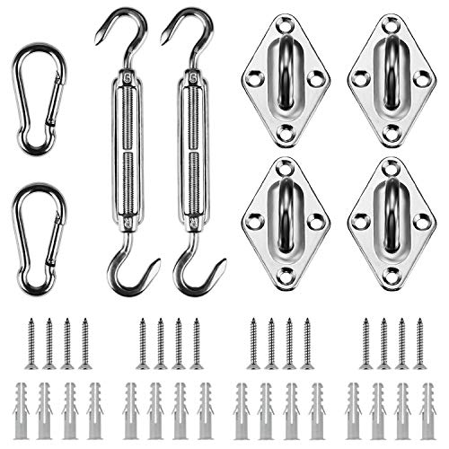 (for Rectangle and Square 13cm, Silver) - Shade & Beyond 316 Marine Grade Shade Sail Hardware Kit for Rectangle and Square Sun Shade Sail Installation, 24 Pcs Silver