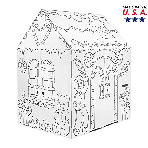 Easy Playhouse Gingerbread House - Kids Art & Craft for Indoor Fun, Color Favorite Holiday Sweets & Winter Friends– Decorate & Personalize a Cardboard Fort, 32" X 26. 5" X 40. 5" - Made in USA, Age 2+