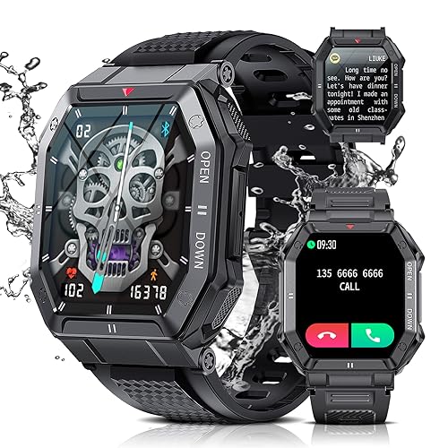 LIGE Military Smart Watches for Men,5ATM Waterproof Outdoors Tactics Sport Fitness Activity Tracker Watch, 1.85'' HD Blood Pressure/Heart Rate Monitor SmartWatches Compatible with iOS and Android