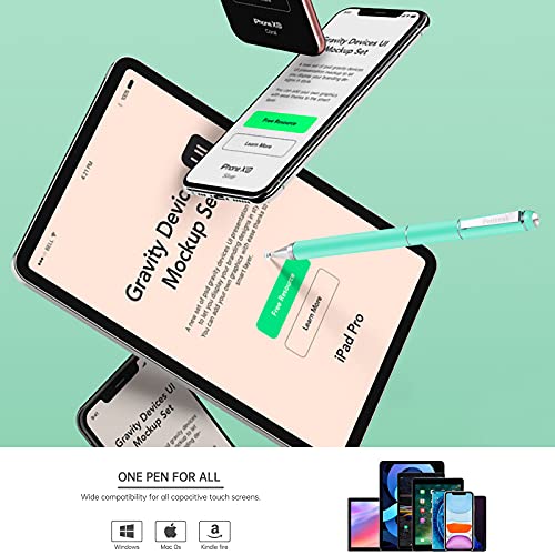 Penyeah Universal Styli, Diamond Stylus Pen for Touch Screens,High Sensitivity Disc Mesh Rubber Tip Capacitive Pen for iPhone/ipad pro/Mini/Air/Android/Microsoft/Fire Tablet - Blueish Green