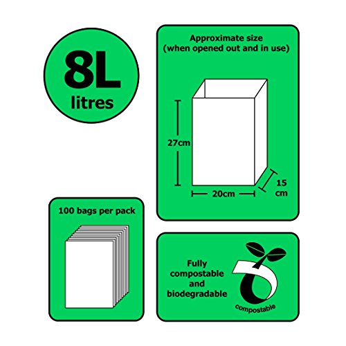 All-Green VC ES 8L-100 8 Litre Paper Compostable Caddy Bin Liners with 100 Bags, Brown