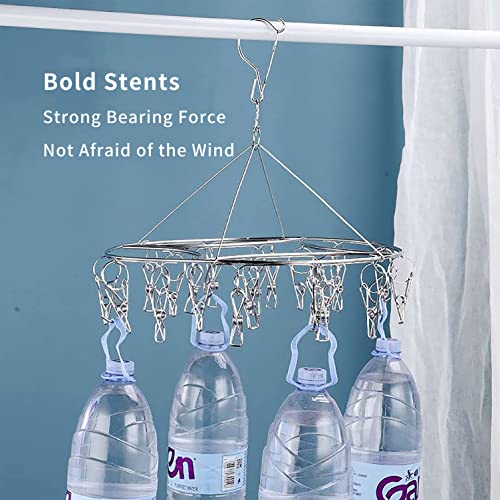 Stainless Steel Clothes Drying Rack with 30 Clothespin Pegs,2 Pack,Racks for Laundry,Sock Hanger,Anti-Wind Clip Hanger Clothesline Metal Laundry Drip for Drying Socks,Bras,Towel,Underwear…