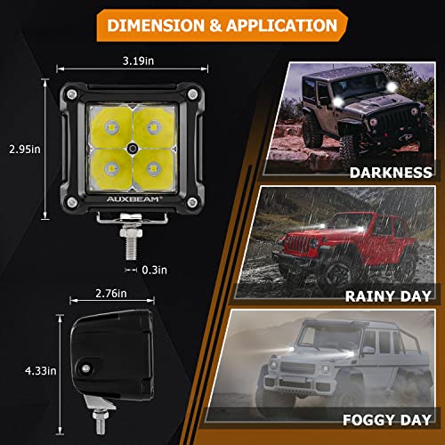 Auxbeam 3 Inch LED Pod Light Bar 20W Spot Offroad Lights LED Cube Fog Lights with DT Connector Plug & Play Driving Lights Spot Lights for Truck Jeep ATV UTV SUV Car Pickup